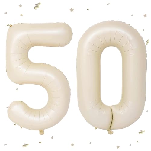 Luftballon 50. Geburtstag Beige,XXL Riesen Creme Folienballon 50 für Frauen,40"Luftballon 50. Geburtstag,Zahlen 5 und 0 Folienballon für Mann Frau 50 Jahre Geburtstagsdeko Jubiläum Party Dekoration von WOIRROIP