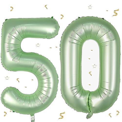 Luftballon 50.Geburtstag Salbeigrün,XXL Riesen Salbeigrün Folienballon 50 für Frauen,40"Luftballon 50.Geburtstag,Zahlen 5 und 0 Folienballon für 50 Jahre Geburtstagsdeko Jubiläum Party Dekoration von WOIRROIP