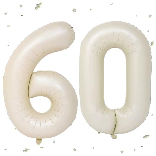 Luftballon 60. Geburtstag Beige , XXL Riesen Creme Folienballon 60 für Frauen,40"Luftballon 60. Geburtstag,Zahlen 6 und 0 Folienballon für Mann Frau 60 Jahre Geburtstagsdeko Jubiläum Party Dekoration von WOIRROIP