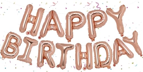 Rosegold Happy Birthday Ballons Banner, 16 Zoll Mylar Folie Buchstaben Geburtstag Zeichen Banner Rosegold Geburtstag für Mädchen Jungen Kinder & Erwachsene Geburtstag Dekorationen Party Zubehör von WOIRROIP