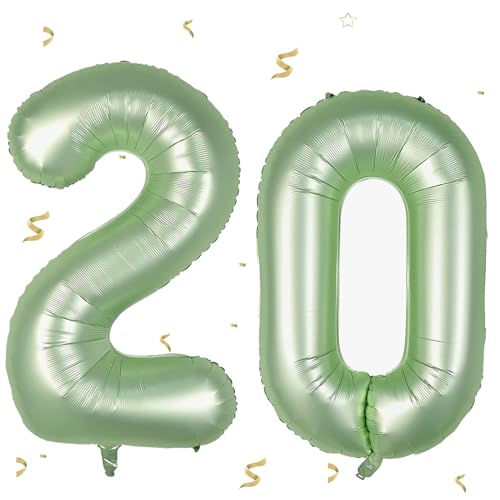 Salbeigrün Luftballon 20.Geburtstag,XXL Folienballon Zahl 20.Ballons für Mädchen,Salbeigrün Luftballon 20. Geburtstag,Olivgrün Zahlen 2 & 0 für Frau Mann 20 Jahre Geburtstagsdeko Jubiläum Dekoration von WOIRROIP