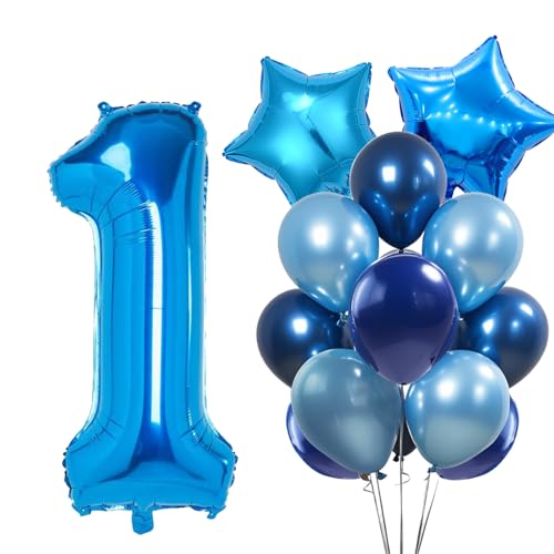 WOIRROIP Luftballons 1.Geburtstag Blau,XXL 40 Zoll Zahl Luftballons Deko 1.Geburtstag Junge,Blau Latexballon Pentagram Folie Ballon Set für Deko 1.Geburtstag mädchen Baby Party Dekoration von WOIRROIP