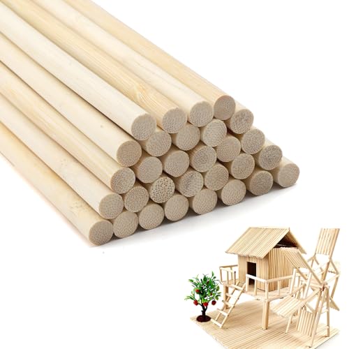 30 Stück Holzstäbchen zum Basteln, Holzstäbe Rund Bambusstäbe Bastelholz Rundholz Bastelhölzer Holzstäbe zum Basteln für Modellbau DIY Handwerk und Deko (30cmx10mm) von WOKICOR