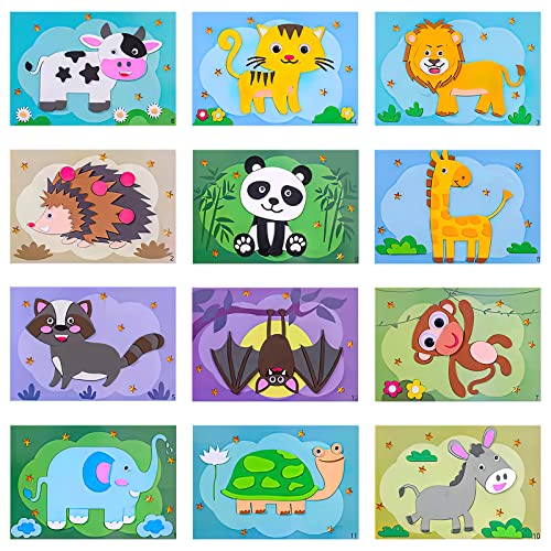 WOKICOR 12 Stück Cartoon Eva Aufkleber Spielzeug 3d-Aufkleber Diy Kinder Tier Handgemachte Aufkleber Animal Sticker Safe Foam Lustige Aufkleber süßes Lernspielzeug für Kinder (Classic Animals) von WOKICOR