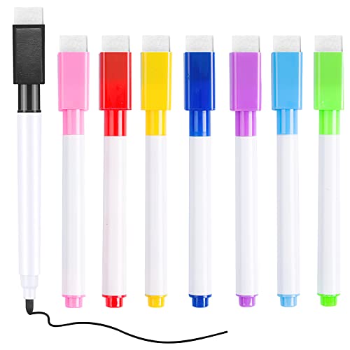 Whiteboard Marker Magnetisch, 8 Stück Trocken Abwischbar Stift mit Radierer, 8 Farbe Magnetische Whiteboard Stifte und Radiergummi Set Fine Tip folienstift abwischbar für Büro Schule und Zuhause von WOKICOR