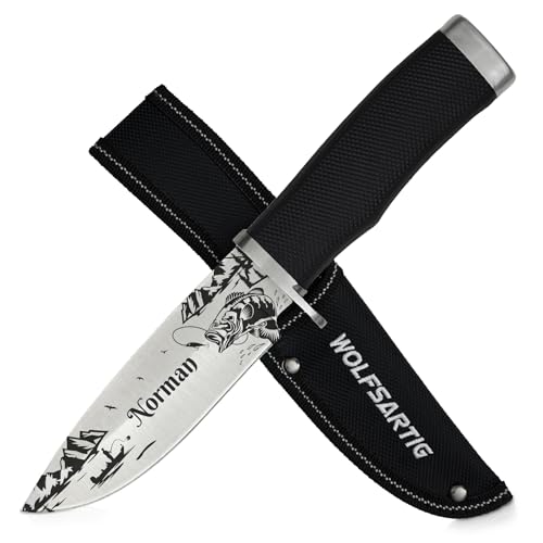 WOLFSARTIG Angelmesser mit Namen – Geschenke für Angler – Geburtstag, Vatertag, Weihnachten – personalisierbares Messer für Männer (ohne Ständer) von WOLFSARTIG