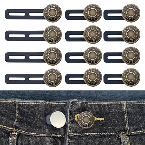 WOLMIK 12 Stück Hosenbunderweiterung Knopf Taille Extender Elastischen Metall Knopf Bund Expander Jeans Einziehbare Knöpfe für Hemd Hosen Kleid Hosen von WOLMIK