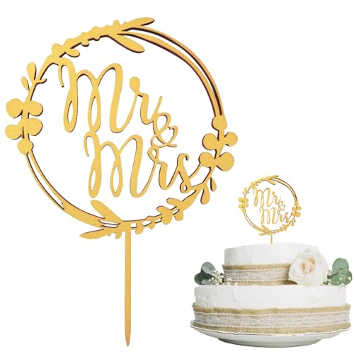 WOLMIK Cake Topper Hochzeit Holz, Tortendeko Hochzeit Mr & Mrs Torten Topper Hochzeitstorte Deko Tortenstecker für Wedding Größe 15 x 22cm von WOLMIK