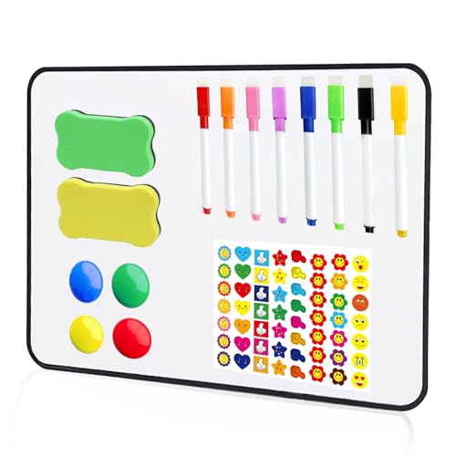 WOLMIK Whiteboard Magnetwand, kleine doppelseitige Whiteboard Trocken abwischbare, A4-Format Magnettafel Magnetwand, mit trocken abwischbaren Stiften, Radiergummi, 30 x 21 cm von WOLMIK