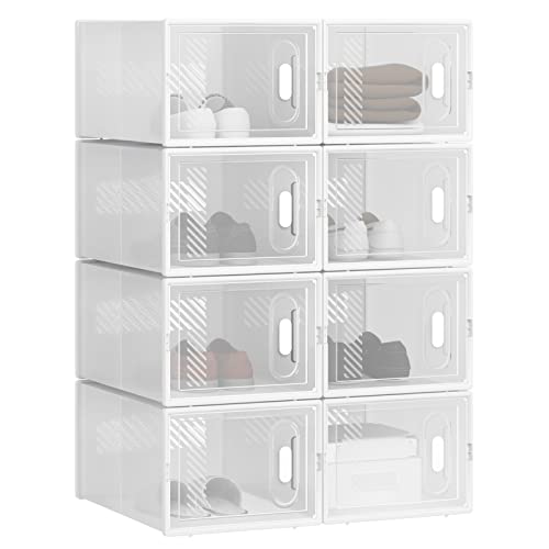 WOLTU Schuhregal mit 8 stapelbaren Schuhboxen Schuhschrank Regalsystem mit Magnetverschluss Steckregal aus Kunststoff DIY 25x19x35 cm transparent weiß von WOLTU