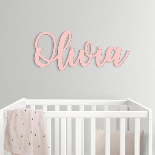 Holznamenschild, personalisierbares Namensschild, Kinderzimmer-Dekor, Holz-Hochzeitsschild, individuelles Namensschild, Holzbuchstabe, Türschild, personalisiertes Wanddekor-Schild (Rosa, Länge 40 cm) von WOMB