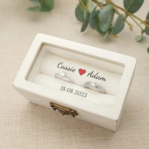 Personalisierbare Hochzeitsring-Box, individuelle Hochzeitszeremonie, Ringbox, Verlobungsring-Box (WB-Herz, 10 cm x 6 cm x 5 cm) von WOMB