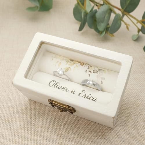 Ringbox mit Namen, Datum, personalisierbar, für Hochzeit, Hochzeit, Zeremonie, Ringbox, Verlobungsringbox (WB-Blatt, 10 x 6 x 5 cm) von WOMB