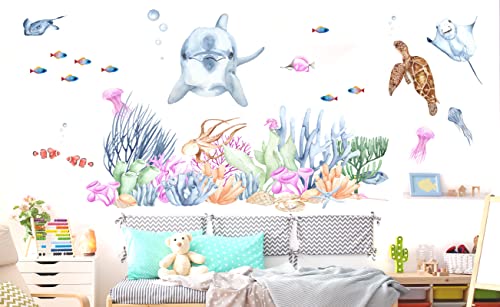 WONDER MURALS Wandtattoo Badezimmer Bad Aufkleber Wandsticker Unterwasserwelt Meer Wasserfest Wandaufkleber Kinderzimmer Babyzimmer Schildkröte Qualle Fische Selbst Gestalten (L - 98 x 86 cm (B x H)) von WONDER MURALS