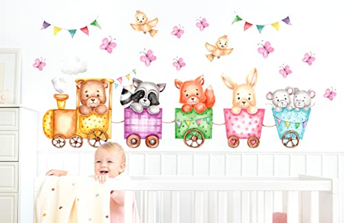 WONDER MURALS Wandtattoo Kinderzimmer Deko Mädchen Baby Wandaufkleber Tiere im Zug Schmetterlinge Wandsticker Wanddeko Babyzimmer von WONDER MURALS