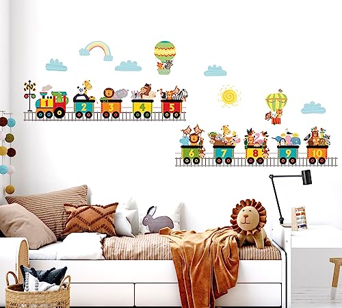 WONDER MURALS Wandtattoo Kinderzimmer Deko Mädchen Junge Baby Wandaufkleber Tiere Zug Nummern Wandsticker Wanddeko Babyzimmer von WONDER MURALS