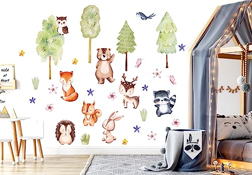 WONDER MURALS Wandtattoo Kinderzimmer Deko Mädchen Junge Wandaufkleber Waldtiere Tiere Wandsticker Kinder Wanddeko Babyzimmer Fuchs Hirsch Bär Igel (L - 125 x 97 cm (B x H)) von WONDER MURALS