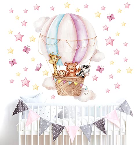 WONDER MURALS Wandtattoo Tiere Heißluftballon Deko Kinderzimmer Wandsticker Mädchen Babyzimmer Wandaufkleber Wanddeko Selbst Aufkleben von WONDER MURALS