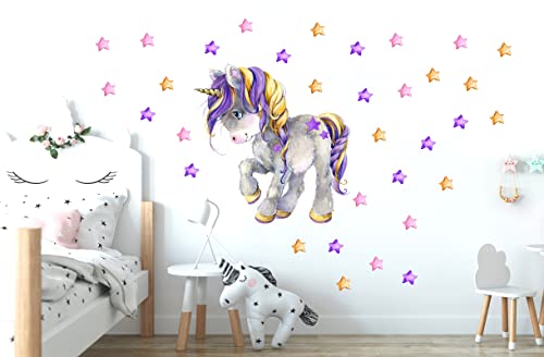 WONDER MURALS Wandtattoo Wandsticker Lila Einhorn Kinderzimmer Baby Babyzimmer Mädchen Mädchenzimmer Wanddeko Wandaufkleber Selbst Gestalten von WONDER MURALS