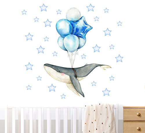 WONDER MURALS Wandtattoo Wandsticker Wal Luftballons Babyzimmer Kinderzimmer Mädchen Junge Baby Sterne Deko Wanddeko Wandaufkleber Selbst Aufkleben von WONDER MURALS