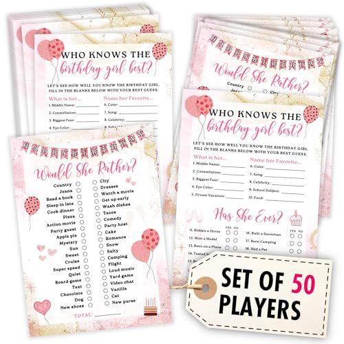 Woodamore "Who Knows The Birthday Girl Best Game - 50 Pcs Teen Girl Birthday Party Games, Would She Rather Preppy Sleepover Party Supplies For Girls, Fun Birthday Activities For Teens Party von WOODAMORE