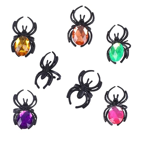 WOONEKY 1 Set Halloween Spinnenring Kinderschmuck Spinnen Edelsteine Fingerring Bunte Ringe Halloween Dekoration Tierspielzeug Halloween Taschenfüller Party Fingerring von WOONEKY