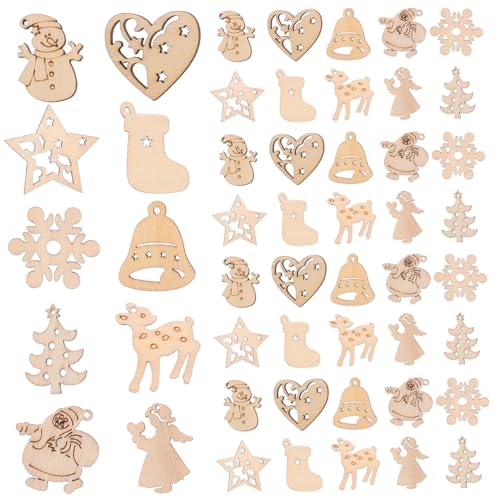 WOONEKY 100Pcs Gemischte Weihnachtshölzern Anhänger Holzausschnitte Weihnachtsholz Weihnachtsausschnitte DIY Holzhandwerk Unvollendet von WOONEKY