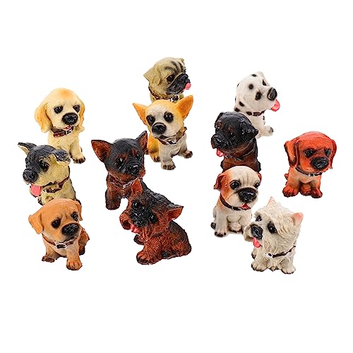 WOONEKY 12 Künstliche Hundespielzeuge Welpenfiguren Spielset Hundeornament Welpenformfiguren Hundefiguren Desktop Ornamentfiguren Spielzeughundeschmuck Harz von WOONEKY