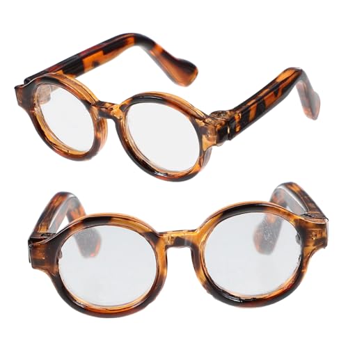 WOONEKY 2 Paar Puppe Mini-Brille kleine Brille Puppenbrille Requisite Katzen-Sonnenbrille Hund Brille Lesebrille für Puppen Minipuppenbrille kleine Puppenbrille Plastik Leopard von WOONEKY