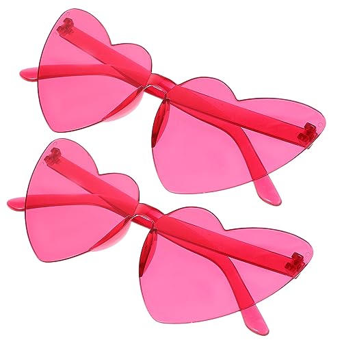 WOONEKY 2St dekorative rahmenlose Brille fasching sonnenbrille heart shaped sunglasses Party-Accessoire partyglasses trendige rahmenlose Herz-Sonnenbrille Sonnenbrille in Herzform Stk Rosy von WOONEKY