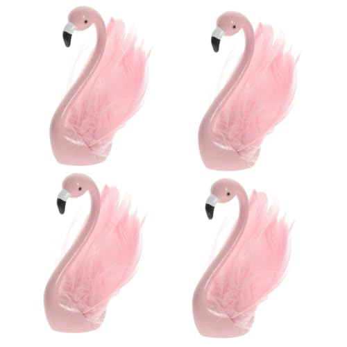 WOONEKY 4 Stück Flamingo-Ornamente Mini-Flamingo-Statue Flamingo-Geburtstagskuchendeckel kleine Schwanenfigur künstlicher Schwan Miniatur Flamingo-Modell Desktop-Flamingo-Figuren Harz Rosa von WOONEKY