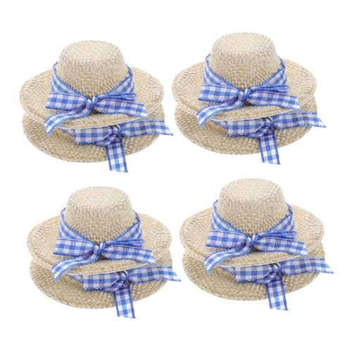 WOONEKY 8 STK Strohhut Puppenstrohhüte Kleiner Tierhut Zubehör für Babypuppen Mini-Hüte Miniaturhut Puppenhüte Strohhüte für Puppen Kopfbedeckungen für Puppen Mini-Puppenmütze Weben Beige von WOONEKY