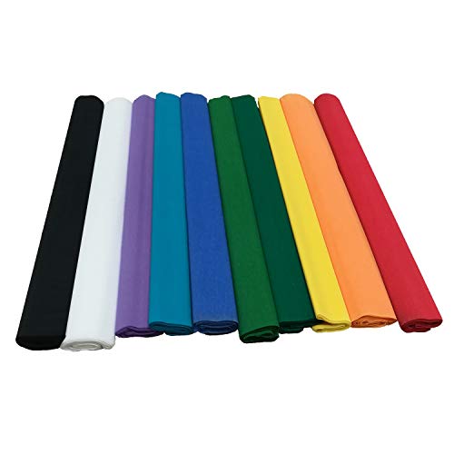 WOOOOZY Krepppapier 10er Set Bunt Gemischt | je 50x250 cm | WASSERFESTES Bastelpapier Schultüten Maibaum Dekoration von WOOOOZY