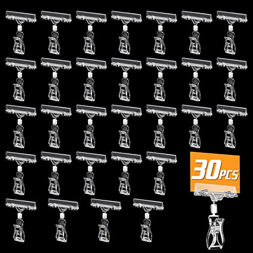 30 Stück Kunststoff Drehbare Clip Etiketten Preis Clip, Merchandise Schild Clip Display Clip Halter, Transparente Preisschild-Clips, Kunststoff-Schilderhalter für Supermarkt Preisanzeige Homeoffice von WOOWAIR