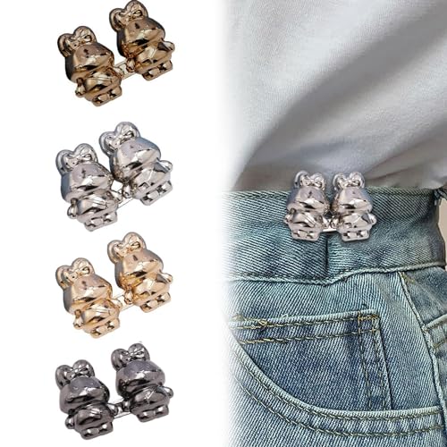 WOOXDYUK 4 Paar niedliche Hase-Jeans-Knopfnadeln ohne Nähen, abnehmbare Taille, figurbetonte Passform, Schnallen anziehen, perfekte Mädchengeschenke für Rock, Frauen, Hose von WOOXDYUK