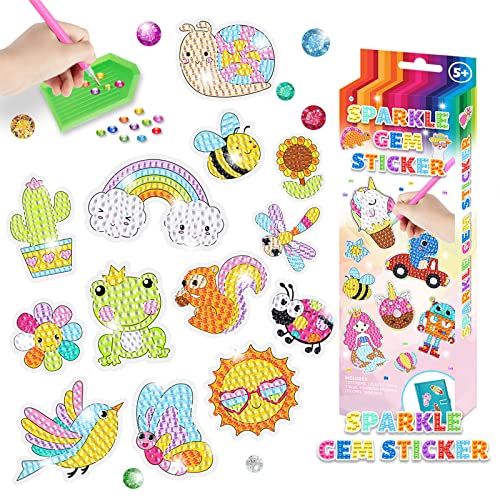 WOOXDYUK Packung mit 25 Diamanten Malerei Kinder, 5D Diamond Painting Sticker Kits für Kinder, DIY 5D Garden World Diamond Art Mosaik Aufkleber für Kinder Erwachsene von WOOXDYUK