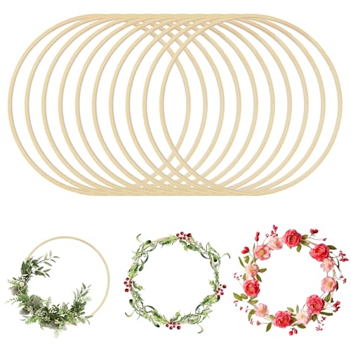 WOPPLXY 10 Stück Holzringe zum Basteln, 30cm Dekoringe zum Hängen, Holzring für DIY Handwerk, Dreamcatcher, Hochzeit Kranz Decor von WOPPLXY