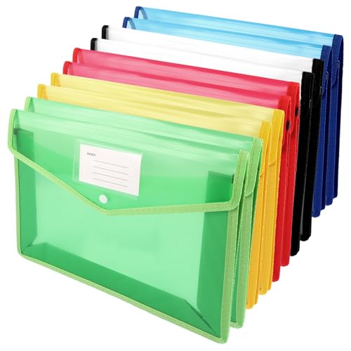 WOPPLXY 10 Stück Wasserdicht Dokumentenmappe A4, Kunststoff Umschlag Mappe Sichttasche Dokumenten, 5 Farbige Dokumententasche A4 für Zuhause, Schule und Büro Dokumente Organisieren von WOPPLXY