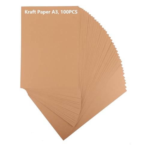 WOPPLXY 100 Blatt Natur Kraftpapier, 42 x 29,7 cm Bastelkarton A3, 210g/m² Braun Kartonpapier für DIY Karten, Einladungen, Bastelarbeiten, Speisekarten von WOPPLXY