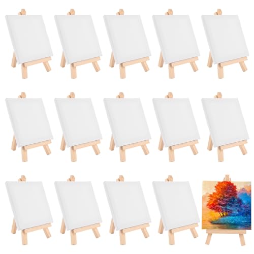 WOPPLXY 15 Stück Mini Leinwand mit Staffelei, 10 x 10 cm Weiß Kleine Leinwände mit Staffelei (8 x 15 cm), Mini Leinwände mit Staffelei für Malhandwerk, Display, Poster Foto Memo, Fotoalben von WOPPLXY