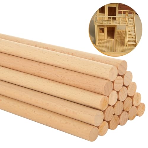 WOPPLXY 30 Stück Holzdübelstangen – 1,27 x 43,2 cm Dübelstäbe, Holzstabstäbe, Bambusdübelstangen, unlackierte runde Hartholzstäbe für Bastel- und DIY-Projekte, Kuchendübel Hartholz Handwerk von WOPPLXY