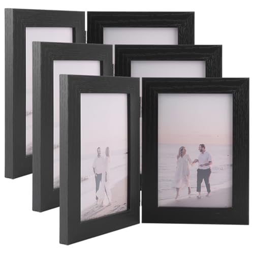 WOPPLXY 3er-Set Doppelbilderrahmen mit Glasscheibe, Bilderrahmen 10x15, Bilderrahmen Klappbar aus Holz für Familie und Hochzeit von WOPPLXY