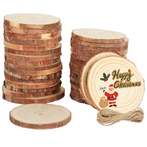 WOPPLXY 60 Stück Holzscheiben Perforiert, Baumscheiben 7-8cm Durchmesser 0.5cm Dick, Holzscheiben zum Basteln für DIY Handwerk, Weihnachtsdeko, Hochzeitsdeko von WOPPLXY