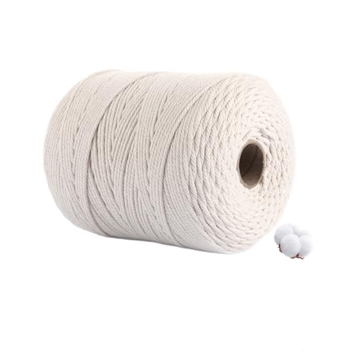 WOPPLXY Makramee Garn Beige, 3mm x 500m Baumwollkordel Natur 3mm, Makramee Baumwollgarn 3mm, Baumwoll Bastelschnur für DIY Handwerk und Wandbehang Dekoration Balkon Wohnzimmer von WOPPLXY