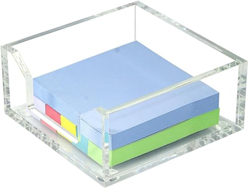 WORHE Acryl Zettelbox, Acrylic Notizbox Transparent, Stilvoller Schreibtisch Organizer für Notizzettel, Papier und Zettel, Notitzpapier Halter 10x10x4,5cm, 1 Stück (BQ200) von WORHE