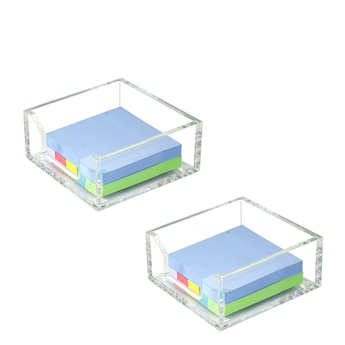 WORHE Acryl Zettelbox, Acrylic Notizbox Transparent, Stilvoller Schreibtisch Organizer für Notizzettel, Papier und Zettel, Notitzpapier Halter 10x10x4,5cm, 2 Stück (BQ201) von WORHE