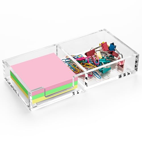 WORHE Acryl Zettelbox,Transparente Notizbox, 2-in-1 Durchsichtige Notizbox, Schulbüro, Notizpapierhalter, Notizbox, Notizhalter 19,5x10x3,5cm(BQ210) von WORHE