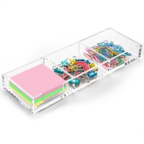 WORHE Acryl Zettelbox,Transparente Notizbox,3-in-1 Durchsichtige Notizbox, Organizer für Schreibtisch, Büro und Regal, Notizhalter 29,5x10x3,5cm(BQ211) von WORHE