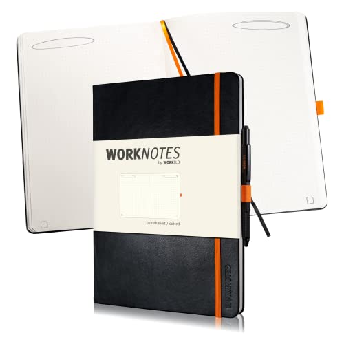 Worknotes Notizbuch a4 dotted - Das Notizbuch für Kreative und Macher von Workflo, 192 perforierte Seiten, 100g/qm, Hardcover, schwarz von WORKFLO