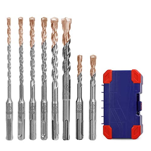 WORKPRO Hammerbohrer Set SDS Plus Bohrer Set Steinbohrer & Betonbohrer mit Hartmetall Spitze 8-teilig im Koffer Ø 5/6 /7/8 /10/ 12mm von WORKPRO